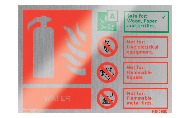 Brushed Aluminium Water Extinguisher ID (105mm x 150mm)