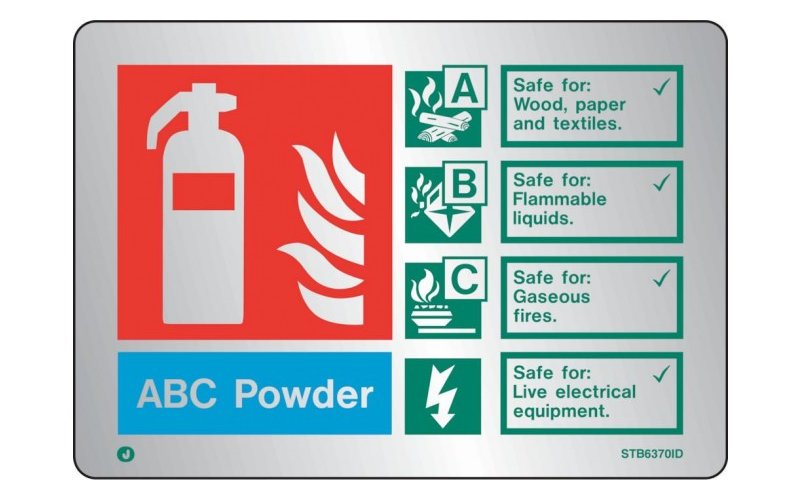 Brushed Stainless Steel Abc Powder Extinguisher ID Sign