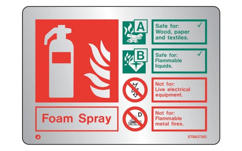 Brushed Stainless Steel Spray Foam Extinguisher ID Sign